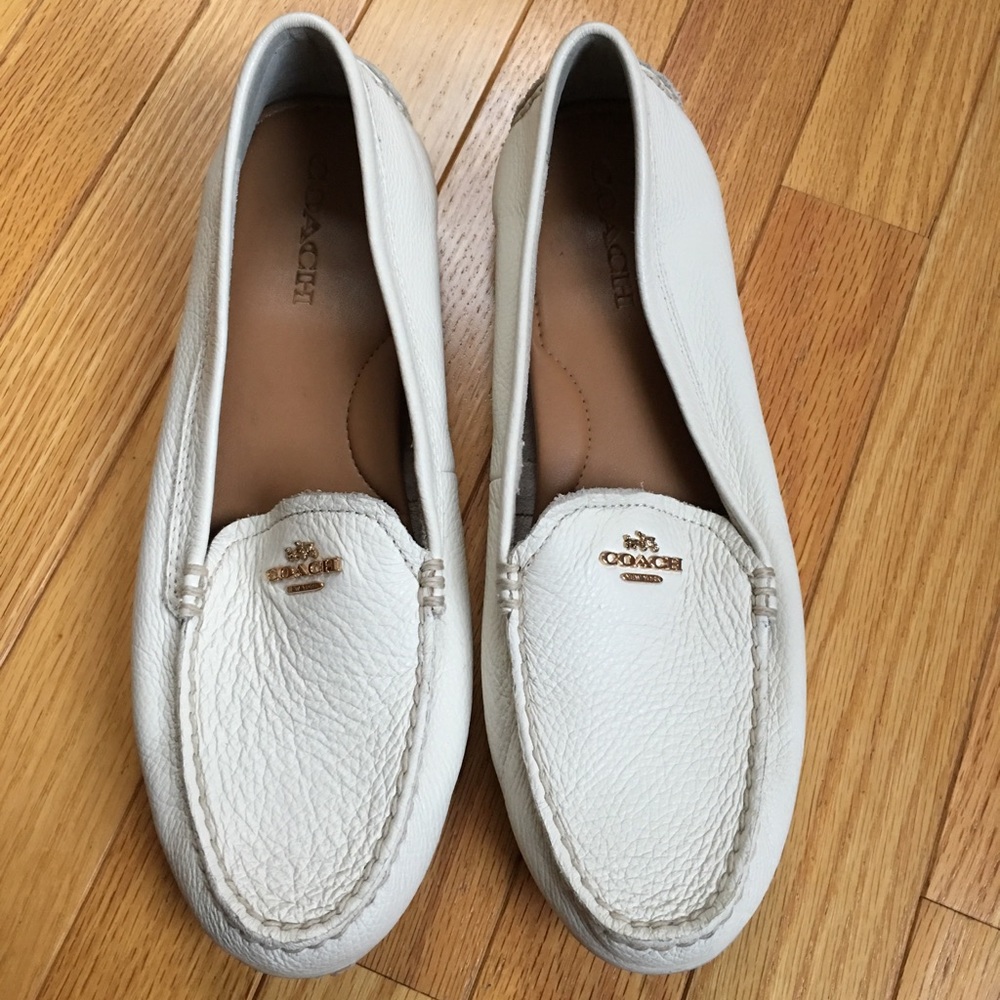 Coach white leather loafers